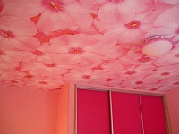 Обои на потолке. Розовые цветы. Фото 28