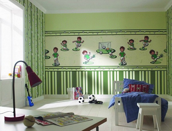Обои на стенах детской в зеленых тонах. Фото 19