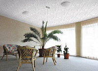 Клеевой потолок. Потолочная плитка из пенополистирола в гостиной. Фото 7